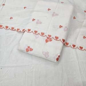 Peach Heart Embroidered 3 PC On Pure Kora Cotton Fabric