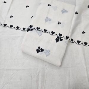 Black Heart Embroidered 3PC On Pure Cotton Fabric