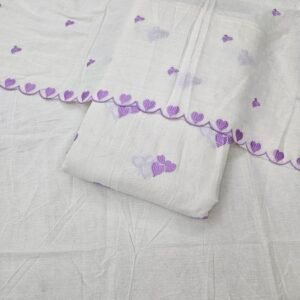Lavender Heart Embroidered 3 PC On Pure Kora Cotton Fabric
