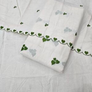 Green Heart Embroidered 3 PC On Pure Kora Cotton Fabric