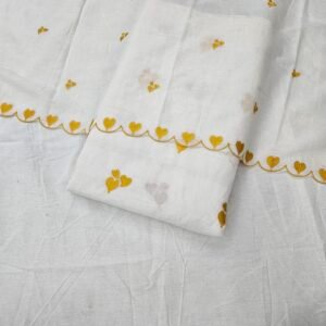 Yellow Heart Embroidered 3 PC On Pure Kora Cotton Fabric
