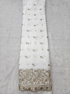 Gold Jari With Sequins Embroidery Work On Dyeable Pure Natural Crepe