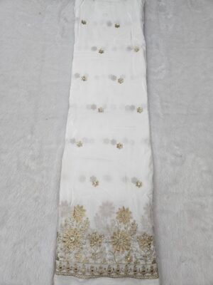 Gold Jari With Sequins Embroidery Work On Dyeable Pure Natural Crepe