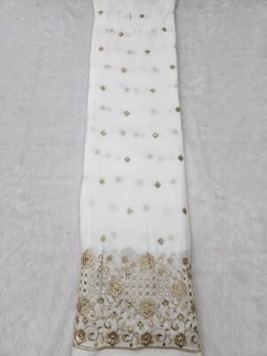 Gold Jari With Sequins Embroidery Work On Dyeable Pure Natural Crepe