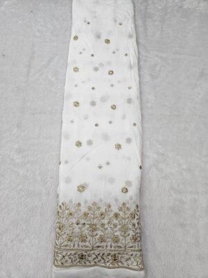 Gold Jari With Sequins Embroidery Work On Dyeable Pure Natural Crepe