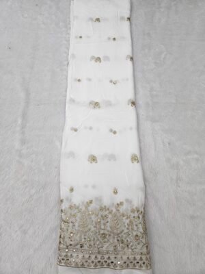 Gold Jari With Sequins Embroidery Work On Dyeable Pure Natural Crepe