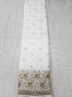 Gold Jari With Sequins Embroidery Work On Dyeable Pure Natural Crepe
