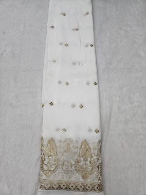 Gold Jari With Sequins Embroidery Work On Dyeable Pure Natural Crepe