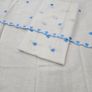 Blue 3PC Embroidery On Pure Kora Cotton