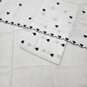Dark Blue 3PC Embroidery On Pure Kora Cotton
