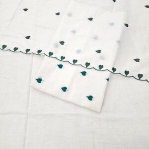 Green 3PC Embroidery On Pure Kora Cotton