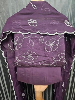 Wine 3PC Embroidery On Mul Chanderi Fabric
