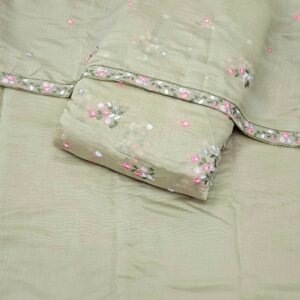 Dusty Olive 3PC Embroidered On Mul Chanderi Fabric