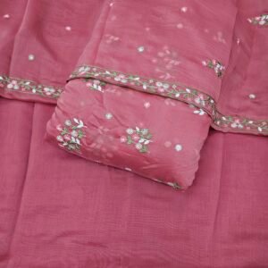 Peach 3PC Embroidered On Mul Chanderi Fabric