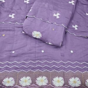 Lavender 3PC Heavy Embroidered On Mul Chanderi Fabric
