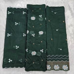 Dark Green 3PC Heavy Embroidered On Mul Chanderi Fabric