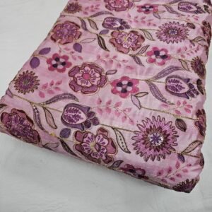 Light Purple Position Print With Sequins Embroidery On Chinon Fabric