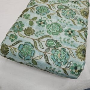 Light Green Position Print With Sequins Embroidery On Chinon Fabric