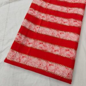 Red Position Print With Sequins Embroidery On Chinon Fabric
