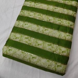 Green Position Print With Sequins Embroidery On Chinon Fabric