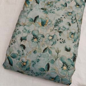Floral Position Print With Embroidery On Shimmer Fabric