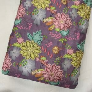 Dark Levender Position Print With Embroidery On Chinon Fabric