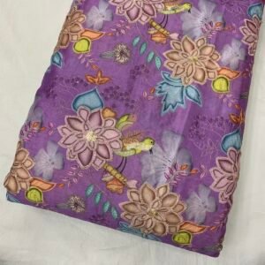 Levender Position Print With Embroidery On Chinon Fabric
