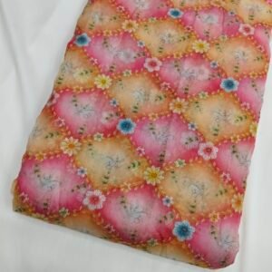Multicolor Position Print With Embroidery On Chinon Fabric