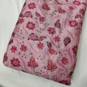 Baby Pink Floral Position Print With Embroidery On Chinon Fabric