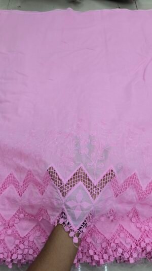 Pink Hakoba Style Daman Embroidery On Cotton Fabric