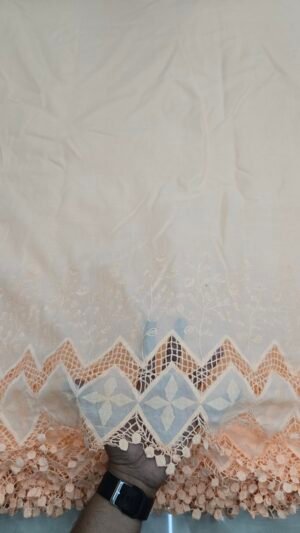 Peach Hakoba Style Daman Embroidery On Cotton Fabric