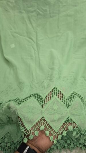 Mint Green Hakoba Style Daman Embroidery On Cotton Fabric