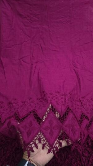 Wine Hakoba Style Daman Embroidery On Cotton Fabric