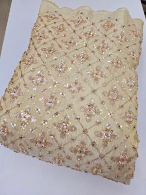 Heavy Cutt-Dana Beads Allover Embroidery On Pure Shimmer Fabric