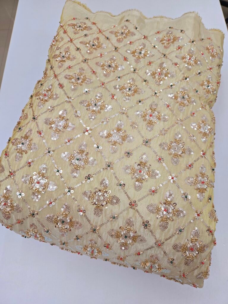 Heavy Cutt-Dana Beads Allover Embroidery On Pure Shimmer Fabric