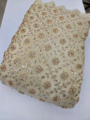Heavy Cut-Dana Beads Allover Embroidery On Pure Shimmer Fabricc