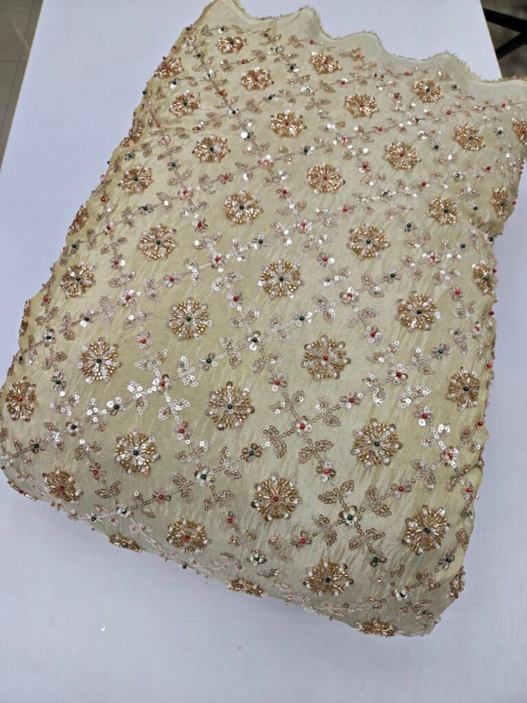 Heavy Cut-Dana Beads Allover Embroidery On Pure Shimmer Fabricc