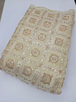 Heavy Cut-Dana Beads Alloverr Embroidery On Pure Shimmer Fabric