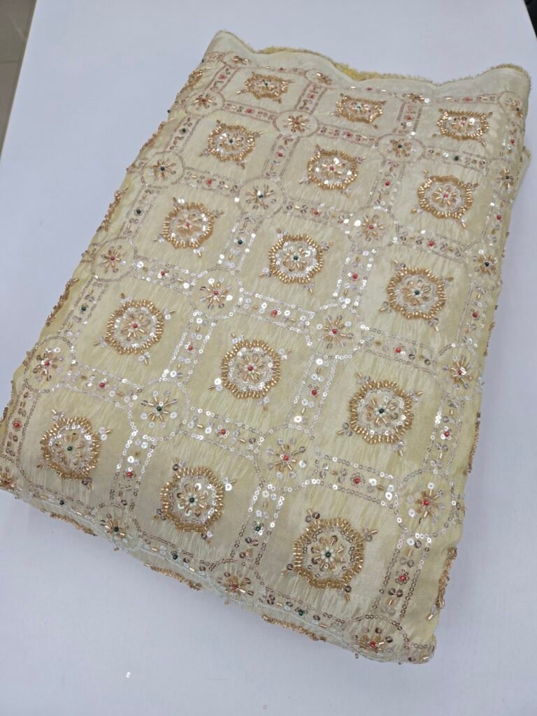 Heavy Cut-Dana Beads Alloverr Embroidery On Pure Shimmer Fabric