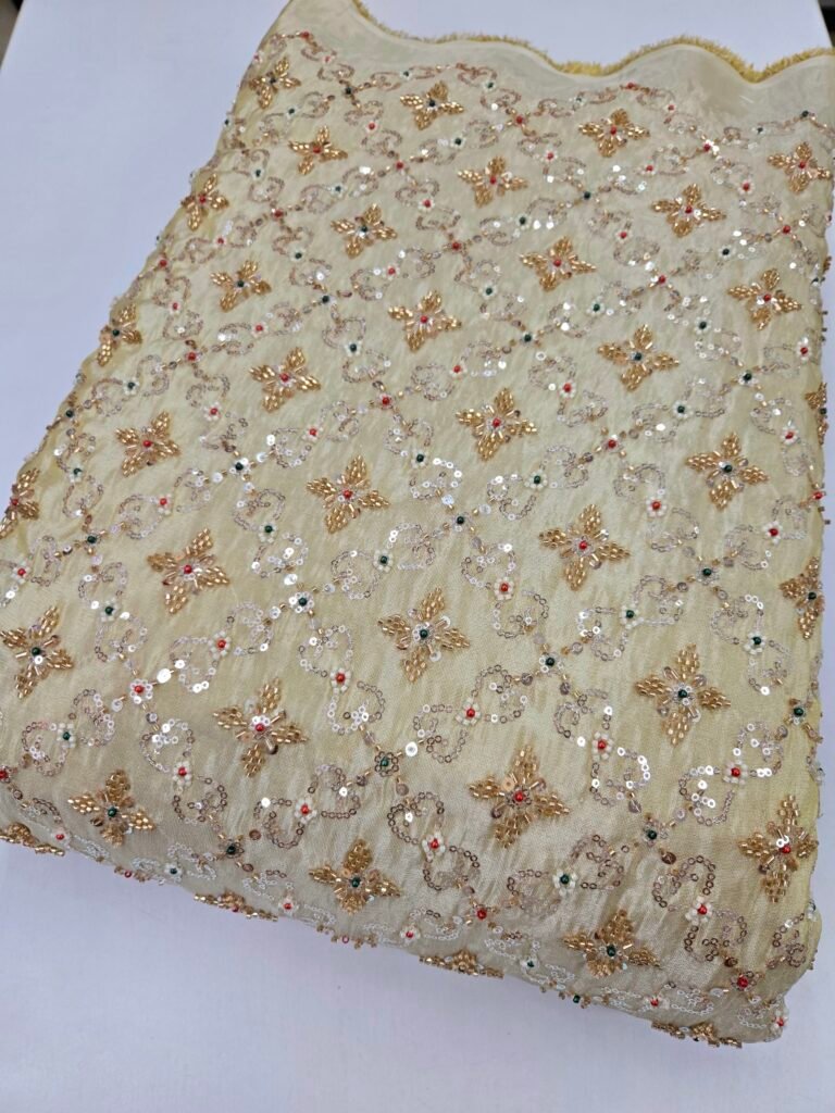 Heavy Cut-Dana Beads Allover Embroidery On Pure Shimmer Fabric